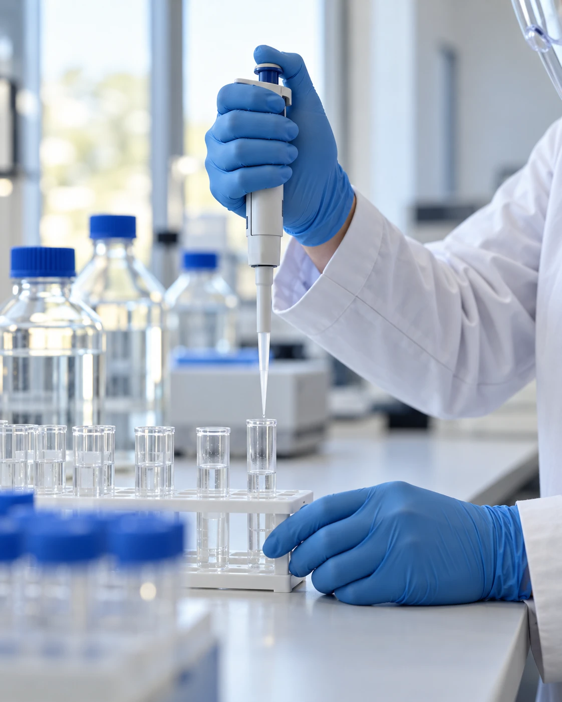 Generated concept image: anonymous analyst preparing a water aliquot